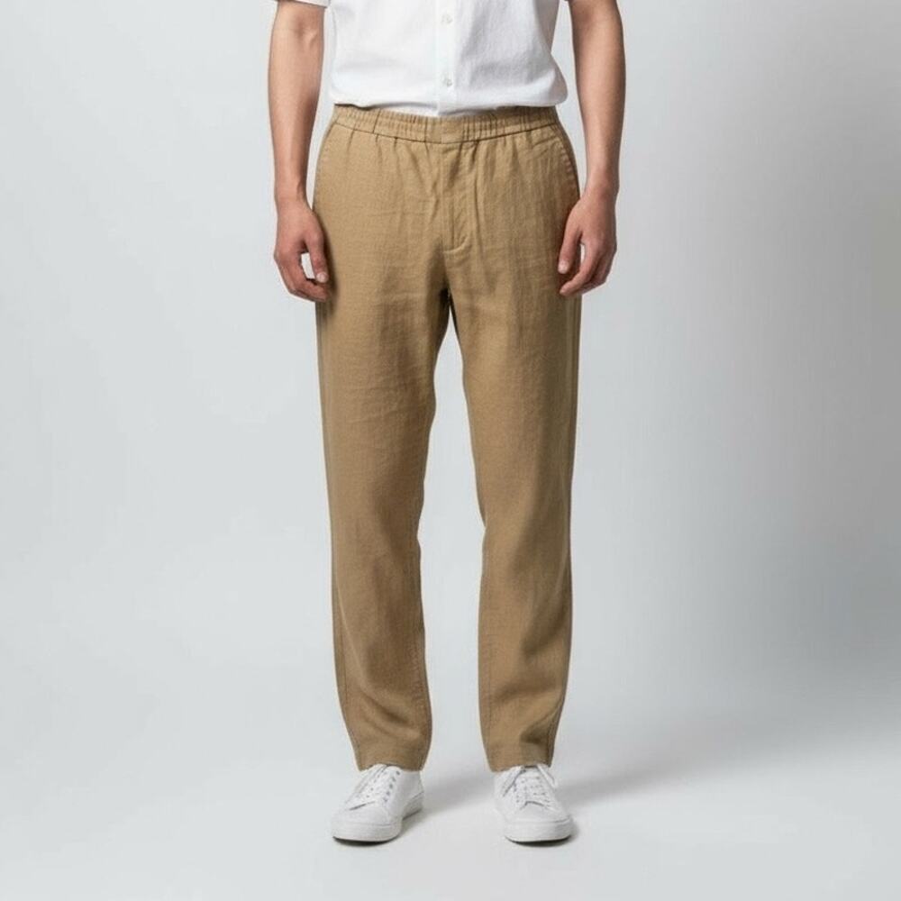 Piombo Men's Elastic Waist High Rise Trouser Pant Straight Leg Tan Size 40 NWT